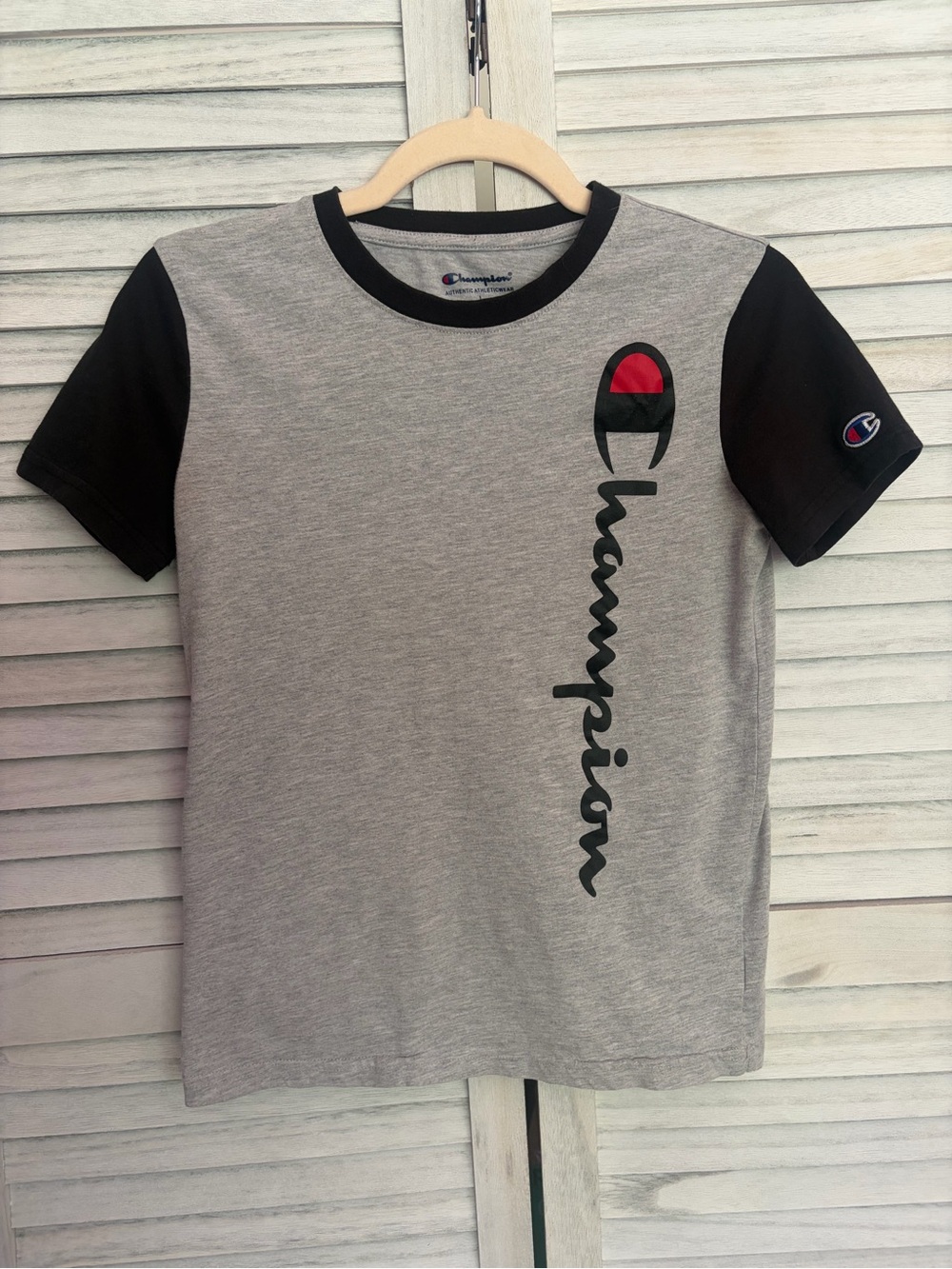 Champion Grey Tee with Black Collar and Logo